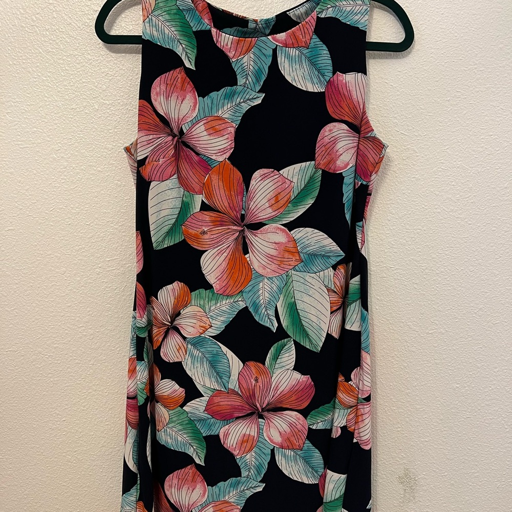 Royal blue floral stretchy A-line midi dress